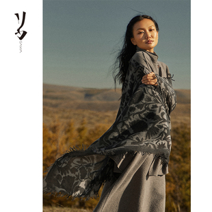 印花羊绒围巾捻穗搭配披肩 迷雾花园 Say Ya 幻