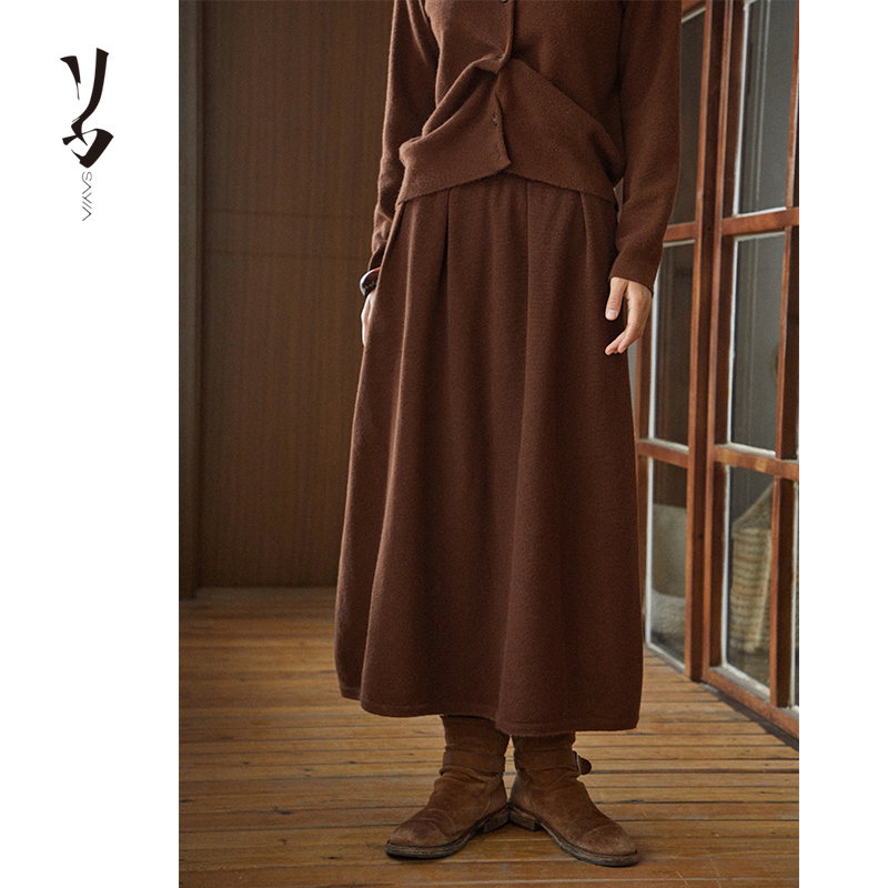 SayYa压褶碎玉针花苞羊绒半身裙