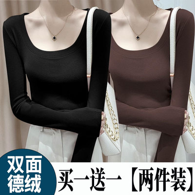 内搭露锁骨双面德绒加厚t恤长袖