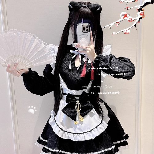 Miubby「喵铃吹雪」新中式软妹长袖女仆装Lolita新年提花连衣裙