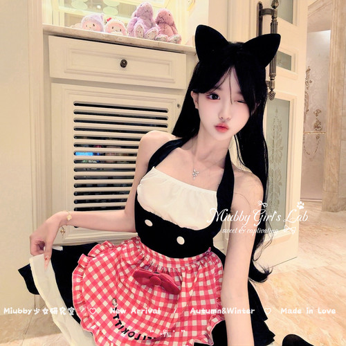 Miubby「黑莓小猫」甜美纯欲可爱挂脖KT圣诞女仆套装软妹制服裙