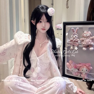 Miubby「软糯兔贝」纯欲甜美海岛绒睡衣三件套冬季软萌印花家居服