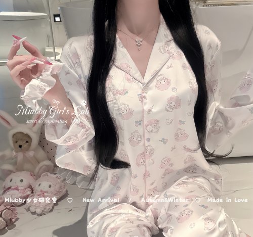 Miubby「奶泡小羊」春秋软妹卡通睡衣可爱印花冰雪丝长袖家居服