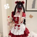 原创线「酒心猫猫挞」日系萝莉圣诞Lolita女仆装 cos蝴蝶结连衣裙