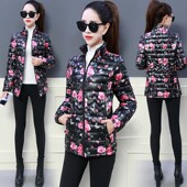 外套修身 新款 百搭棉袄 印花羽绒棉服大码 冬装 妈妈薄棉衣女短款 时尚