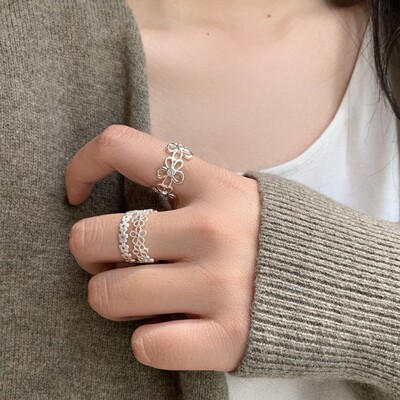 韩系镂空花朵戒指女甜美开口食指戒简约小众设计感高级感百搭