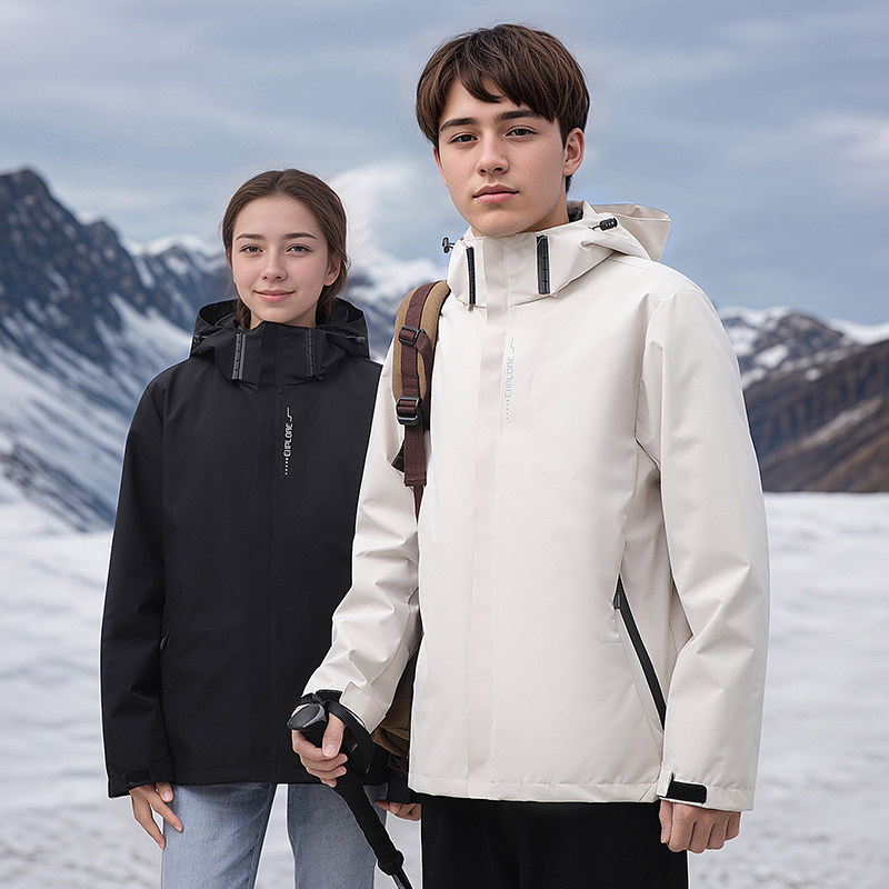 外贸尾货冲锋衣冬季羽绒内胆三合一两件套情侣户外登山服外套夹克