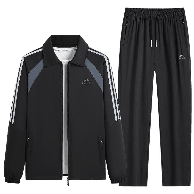 外贸尾货开衫运动套装春秋中老年休闲跑步服爸爸装宽松外套两件套