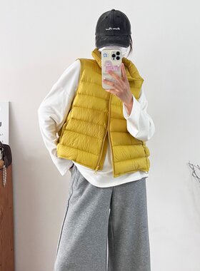 外贸尾单新款女款排骨冬季叠穿马甲羽绒服防风立领短款