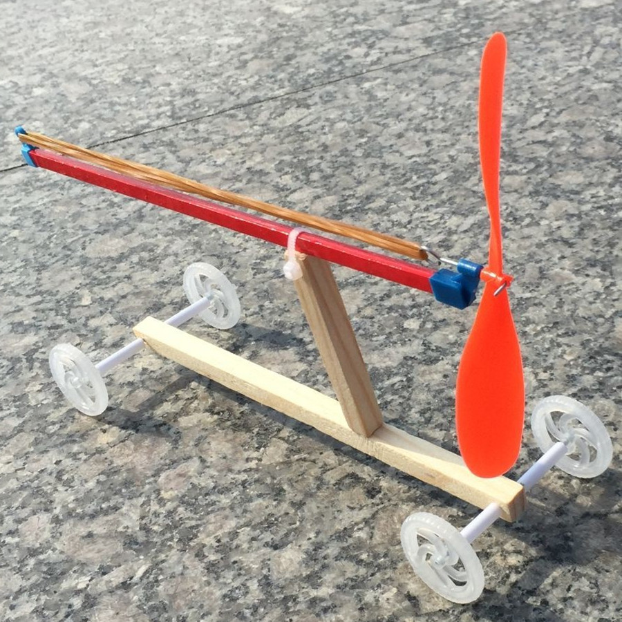 橡皮筋动力车 儿童益智拼装材料包 小学生手工diy stem科学教具
