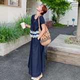 现货时尚牛仔拼接蕾丝两件套套装097-C61-P155,控228，女装套装/套裙，莎莎