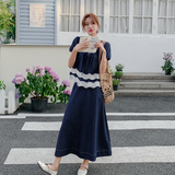 现货时尚牛仔拼接蕾丝两件套套装097-C61-P155,控228，女装套装/套裙，莎莎