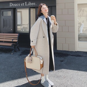 韩版加厚假两件双面呢子外套女2025秋冬季新款中长款显瘦毛呢大衣图片