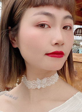 白色蝴蝶蕾丝花瓣软妹风性感项链