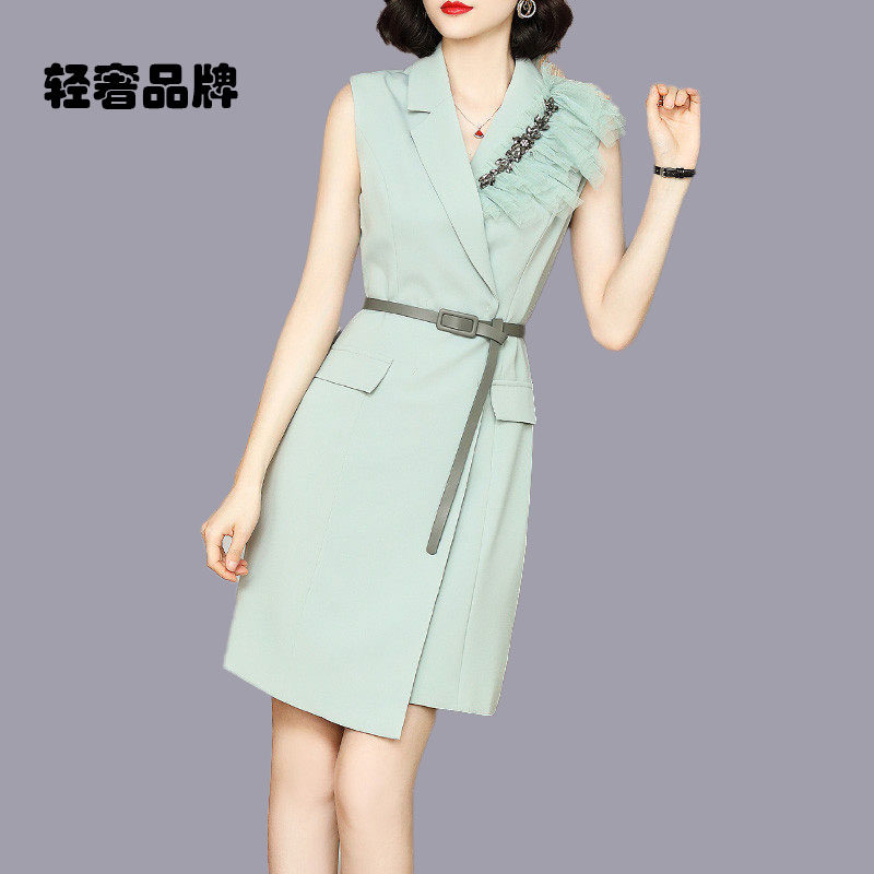 朗姿约定轻奢无袖西装裙连衣裙女收腰名媛2025年新款夏季ol职业装