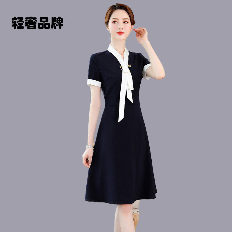 朗姿约定上班服时尚工装夏季名媛清新风包臀连衣裙OL教师工作服