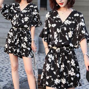 雪纺连体裤女套装2026夏季新款高级感气质洋气小个子碎花连衣短裤