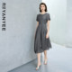 显瘦中长款 新款 收腰高级感裙子 连衣裙女2026夏季 灰色圆领短袖