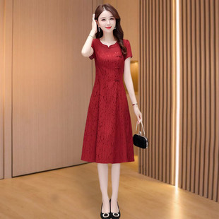 喜婆婆婚宴装连衣裙女夏低领改良旗袍年轻款高端气质名媛妈妈礼服