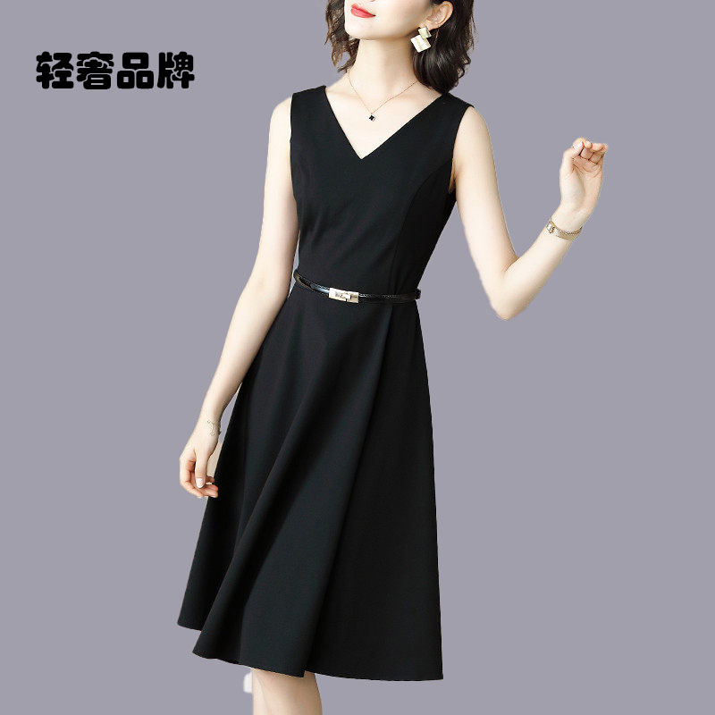 朗姿约定无袖黑色连衣裙女夏季2连衣裙