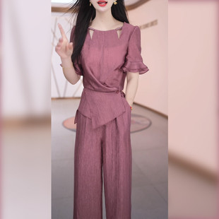 美曦时尚小衫休闲套装女2026新款今年流行轻薄减龄阔腿裤两件套夏