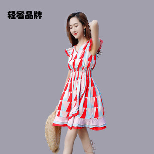 女装 小个子气质显瘦高腰桔梗裙子 新款 朗姿约定雪纺连衣裙2026夏季