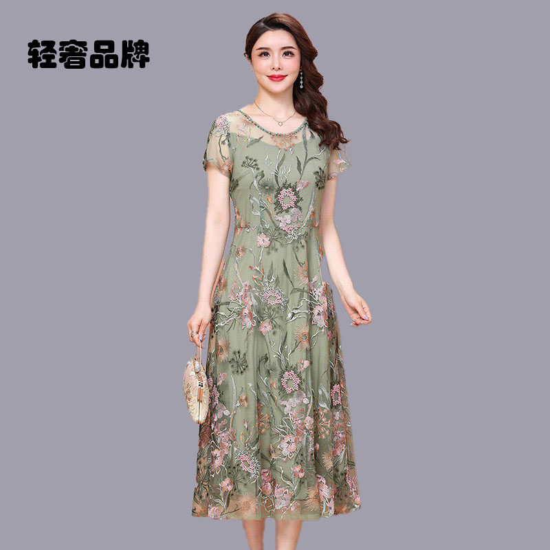 朗姿约定气质高贵刺绣连衣裙2025年新款夏季洋气贵夫人裙