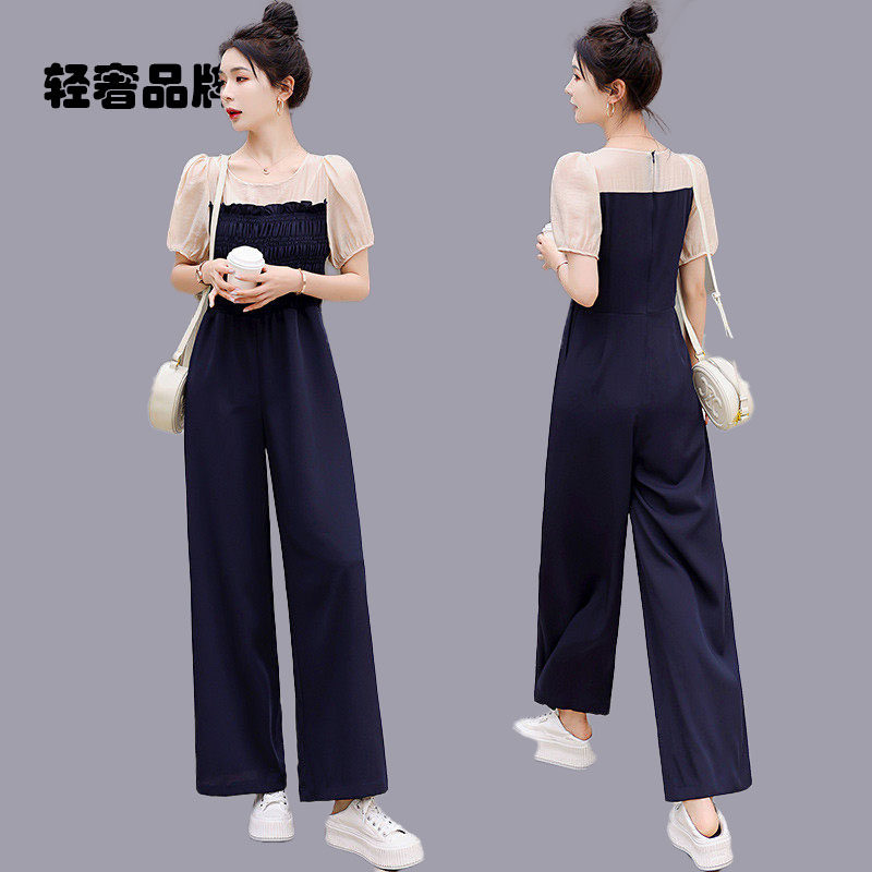 朗姿约定连体裤女夏装2025新款韩版高腰阔腿裤套装休闲时尚连衣裤