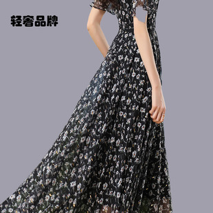 朗姿约定碎花连衣裙女2025夏季新款收腰仙气超仙森系超长裙到脚踝