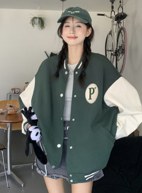撞色棒球服卫衣外套学生美式复古