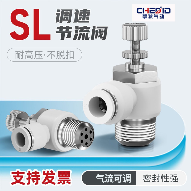 气缸节流阀精品白调速接头可调开关SL6/8/10-M5/01气管气动调速阀图片