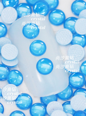 施华洛L134i电光蓝半圆珍珠美甲