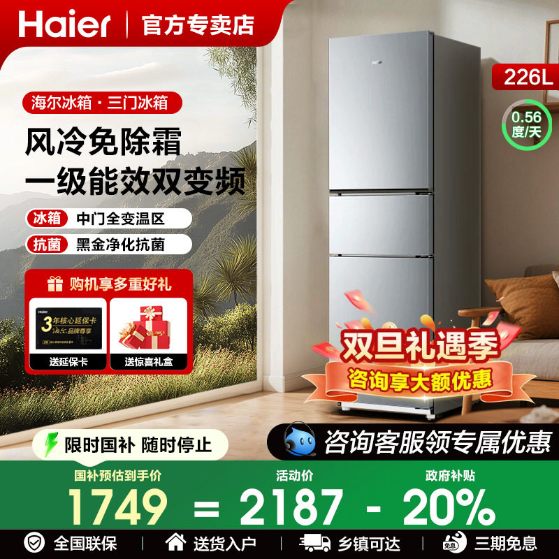 海尔226升风冷无霜双门电冰箱