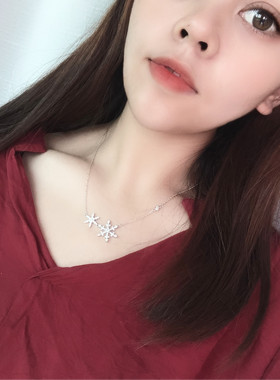 纯银锆石钻雪花项链