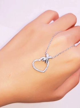 微镶满钻交叉爱心韩版时尚风项链