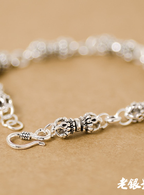 925泰银欧式皇冠权杖男女手潮流银饰配饰可调节老银号批H13发C