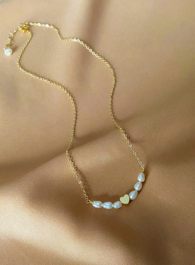 钛钢链真空电镀淡水珍珠项链爱心ins珍珠时尚设计款礼物锁骨链