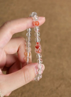 天然水晶手链6mm白水晶搭配冰飘南红葫芦女闺蜜单圈手串时尚送礼