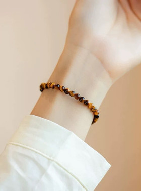 正品天然虎眼石手链虎睛石手串招财圆珠猫眼显白女男潮复古风礼物