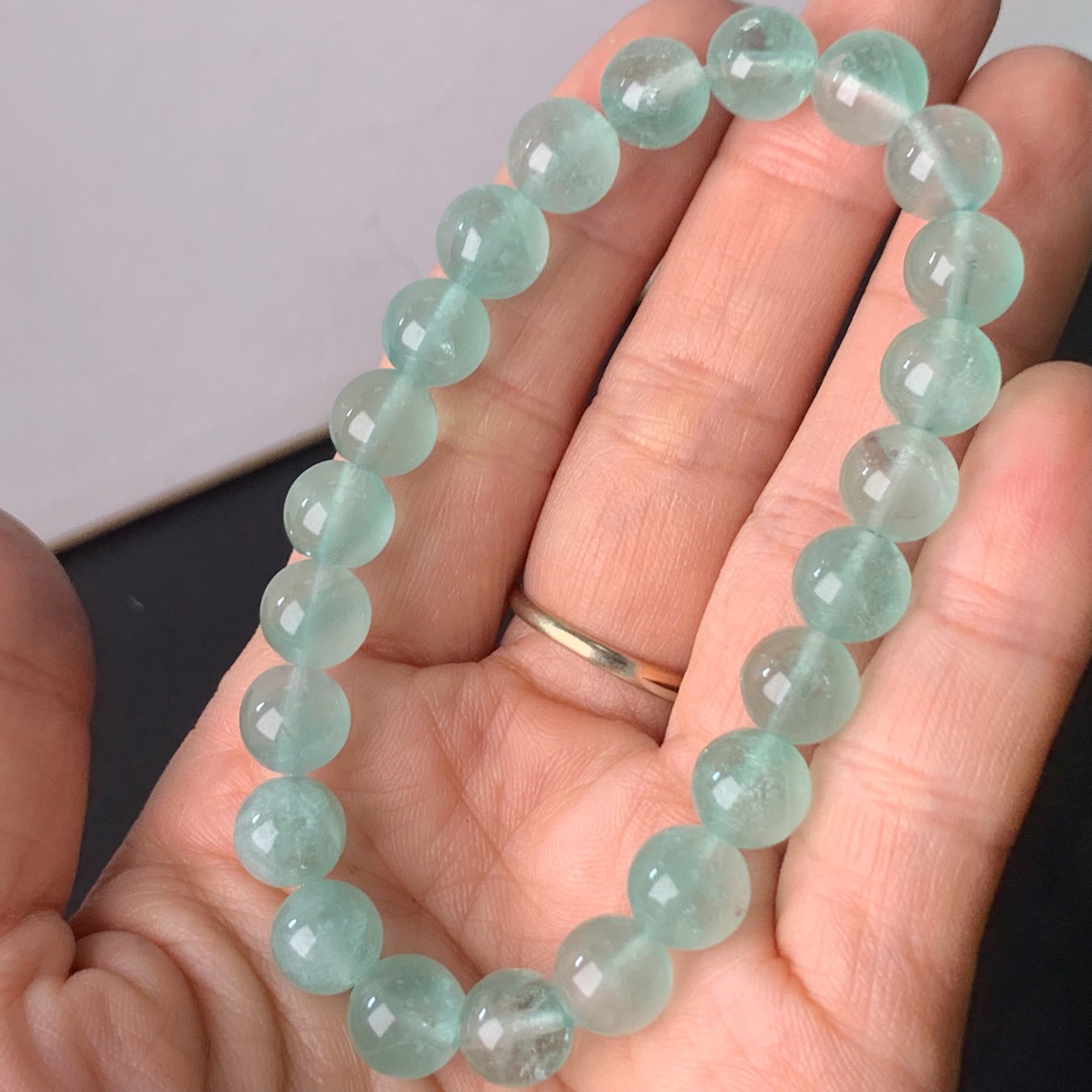 莹石未镶嵌自然款天绿手链女