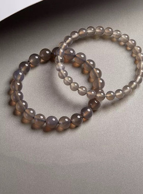 温柔优雅的天然原色~高冰烟灰玉髓（玛瑙）手串 卡10mm*19颗