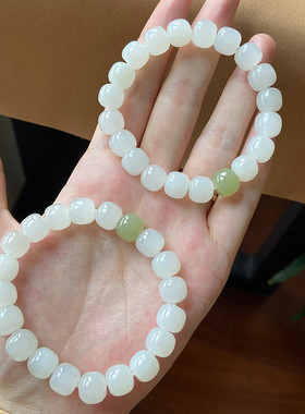 和田玉白玉手链老型珠单圈女款青玉单珠配饰 DIY女款简约小清新
