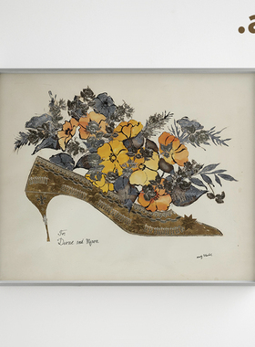 中古vintage轻奢装饰画梳妆台玄关画 AndyWarhol装满花的高跟鞋