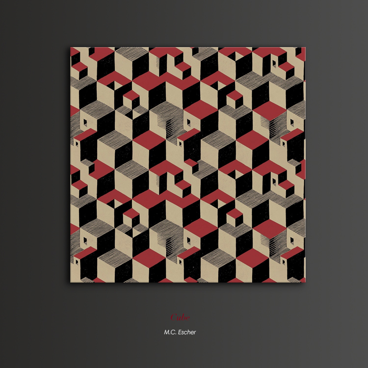 埃舍M.C.Escher立方体 视觉错觉艺术 中古复古美式家居装饰画挂画