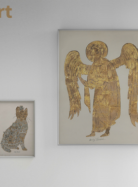 中古vintage轻奢装饰画梳妆台玄关卧室金色挂画 AndyWarhol天使猫