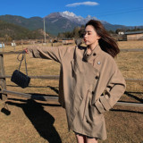 高级小众休闲韩系chic卡其色风衣外套女春秋季超火好看中长款大衣，女装风衣，浙宝252
