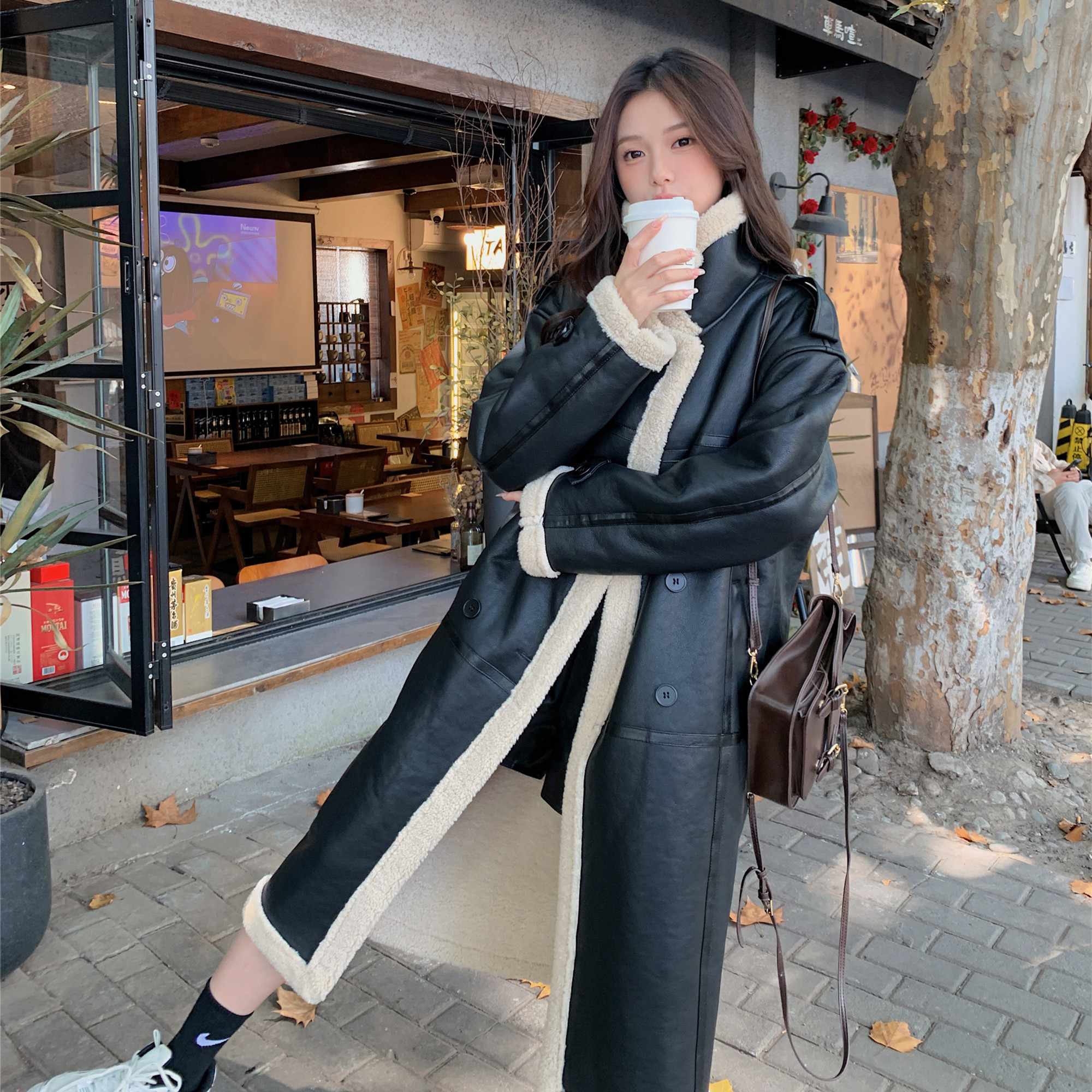 【现货】皮毛一体羊羔毛长款皮风衣浙宝B252-23133-P225-K299，女装皮衣，浙宝252