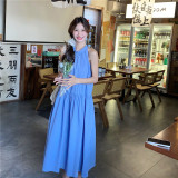 法式气质蓝色挂脖背心连衣裙女夏2025新款今年流行爆款高级感长裙，女装连衣裙，浙宝252