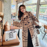 【现货档口】手缝双面羊毛格子牛角扣呢子大衣B252-5815-P225-K3，女装毛呢外套，浙宝252