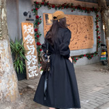 复古黑色风衣外套2025年春季新款韩系设计感气质时尚收腰大衣外套，女装风衣，浙宝252